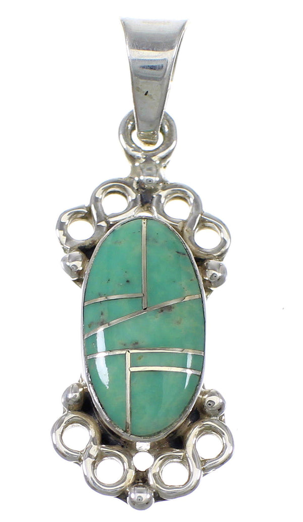 Turquoise Inlay Southwestern Silver Pendant QX76918