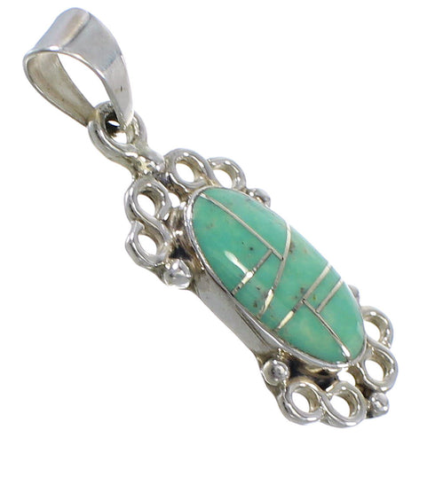 Turquoise Inlay Southwestern Silver Pendant QX76918