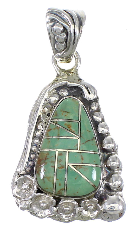 Flower Turquoise Inlay Silver Southwest Pendant QX77107