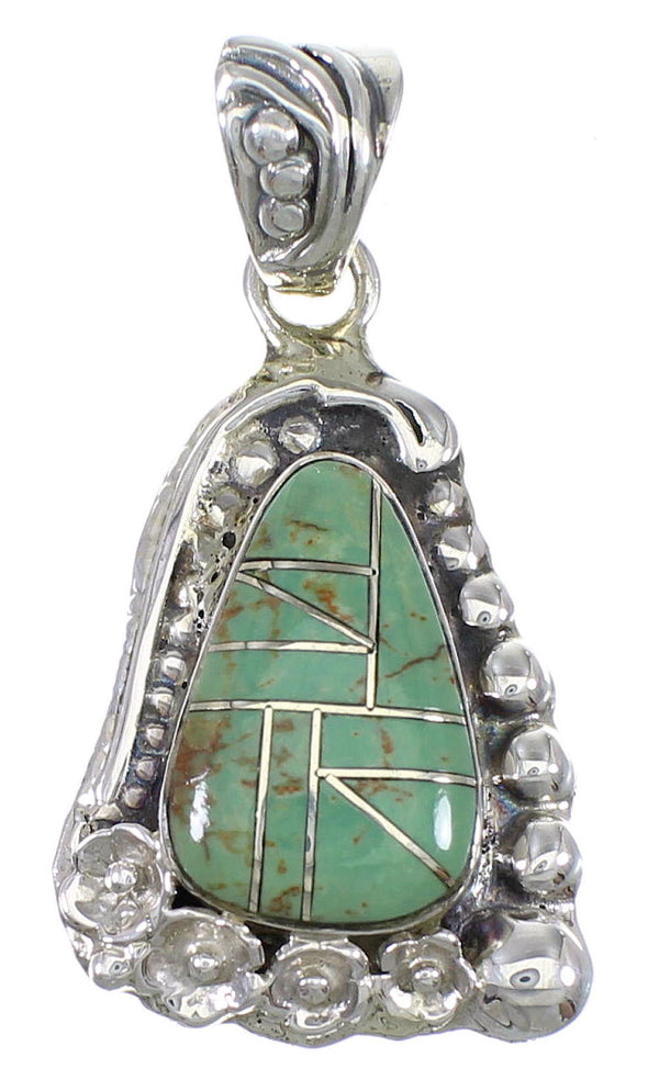 Flower Turquoise Inlay Silver Southwest Pendant QX77107