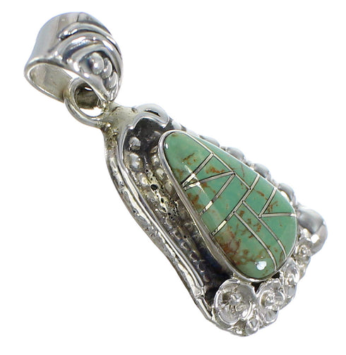 Flower Turquoise Inlay Silver Southwest Pendant QX77107
