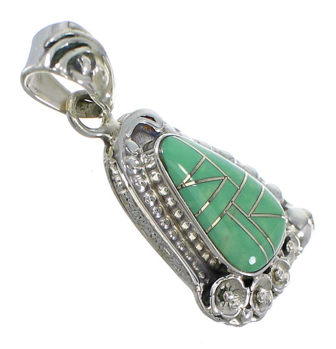 Flower Turquoise Inlay Sterling Silver Southwest Pendant QX77109
