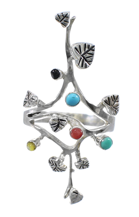 Multicolor Southwest Genuine Sterling Silver Jewelry Ring Size 7-3/4 YX75253