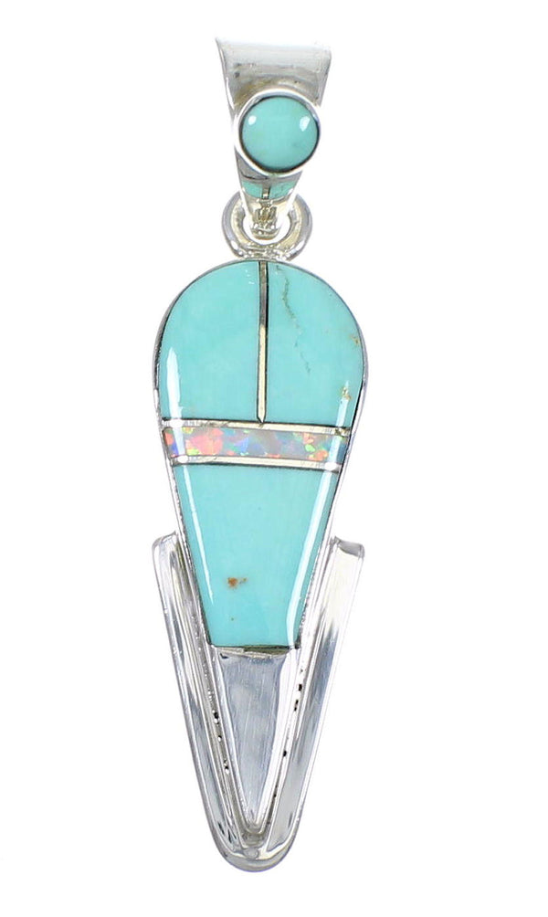 Turquoise Opal Inlay Genuine Sterling Silver Pendant AX76543
