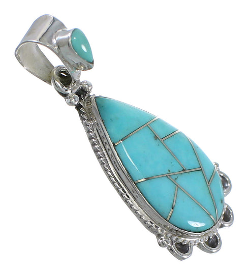 Turquoise Inlay Sterling Silver Southwest Pendant QX77425