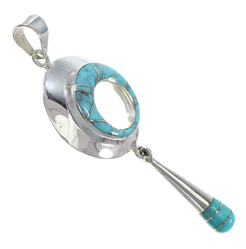 Turquoise Inlay Authentic Sterling Silver Southwestern Pendant QX77438