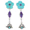 Southwestern Turquoise And Magenta Turquoise Flower Silver Post Dangle Earrings WX76308