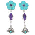 Southwestern Turquoise And Magenta Turquoise Flower Silver Post Dangle Earrings WX76308