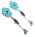 Southwestern Turquoise And Magenta Turquoise Flower Silver Post Dangle Earrings WX76308