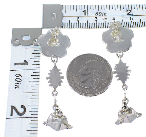 Southwestern Turquoise And Magenta Turquoise Flower Silver Post Dangle Earrings WX76308