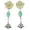 Turquoise And Yellow Mother Of Pearl Flower Silver Southwest Post Dangle Earrings WX76327