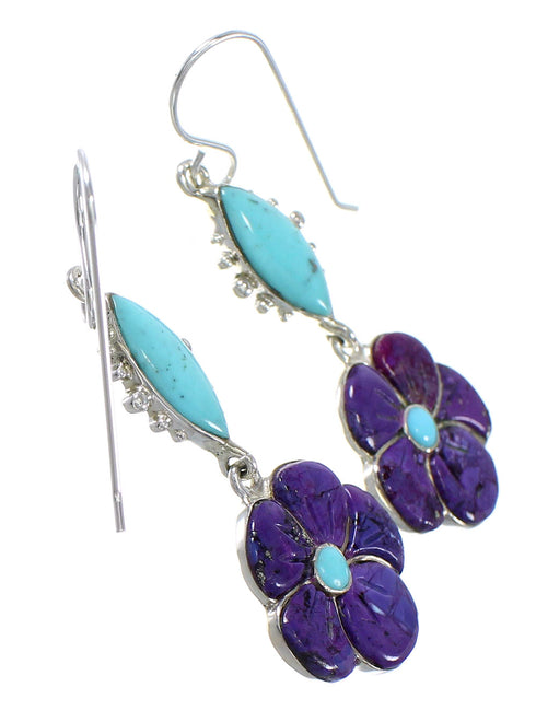 Southwest Turquoise And Magenta Turquoise Flower Silver Hook Dangle Earrings WX76332