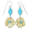 Southwestern Yellow Mother Of Pearl And Turquoise Flower Silver Hook Dangle Earrings WX76380