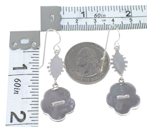 Southwestern Yellow Mother Of Pearl And Turquoise Flower Silver Hook Dangle Earrings WX76380