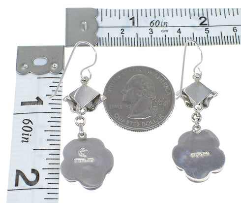 Southwest Sterling Silver Turquoise And Yellow Mother Of Pearl Flower Hook Dangle Earrings WX76399