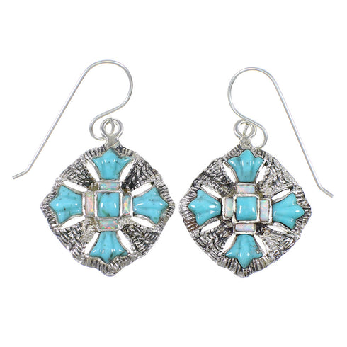 Southwestern Sterling Silver Turquoise And Opal Hook Dangle Earrings WX76404