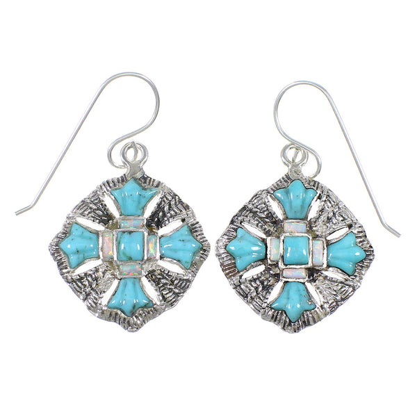 Southwestern Sterling Silver Turquoise And Opal Hook Dangle Earrings WX76404