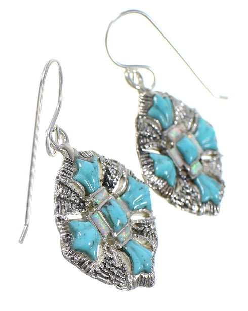 Southwestern Sterling Silver Turquoise And Opal Hook Dangle Earrings WX76404