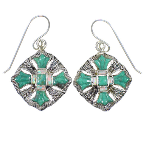 Sterling Silver Turquoise And Opal Southwestern Hook Dangle Earrings WX76407