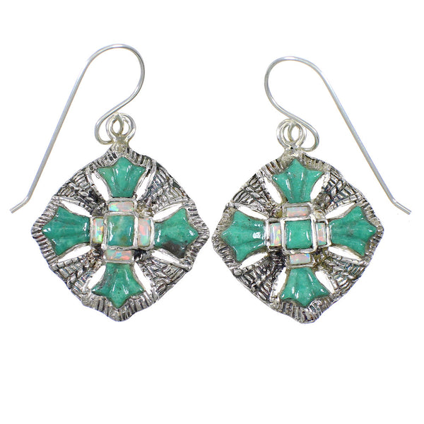 Sterling Silver Turquoise And Opal Southwestern Hook Dangle Earrings WX76407