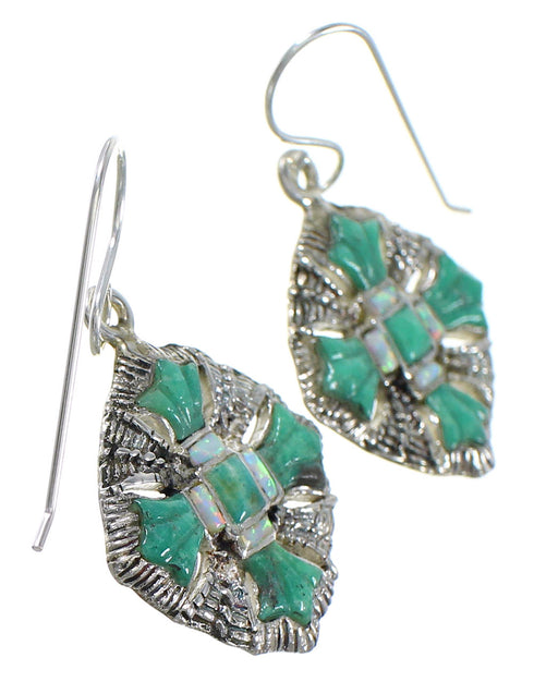 Sterling Silver Turquoise And Opal Southwestern Hook Dangle Earrings WX76407
