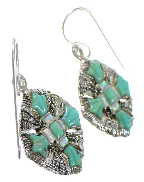 Turquoise And Opal Sterling Silver Southwest Hook Dangle Earrings WX76408