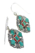 Turquoise And Coral Sterling Silver Southwestern Hook Dangle Earrings WX76414