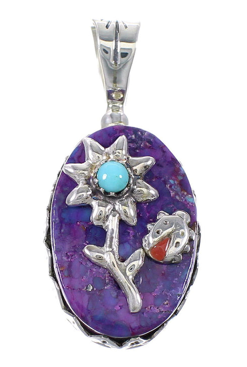 Silver Multicolor Flower Ladybug Pendant YX75580
