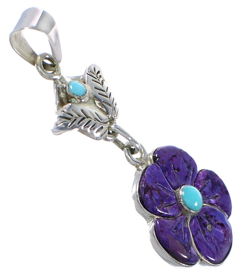 Silver Turquoise And Magenta Turquoise Flower Pendant YX75593