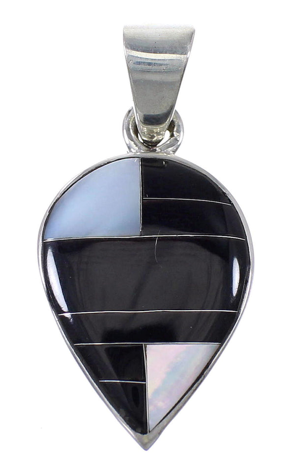 Black Jade Mother Of Pearl Silver Tear Drop Pendant YX76610