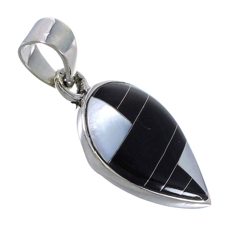 Black Jade Mother Of Pearl Silver Tear Drop Pendant YX76610