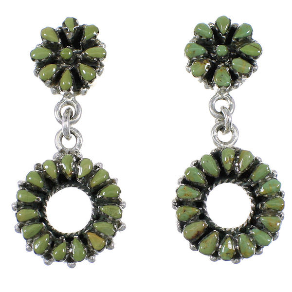 Southwestern Turquoise Needlepoint Sterling Silver Post Dangle Earrings QX76644