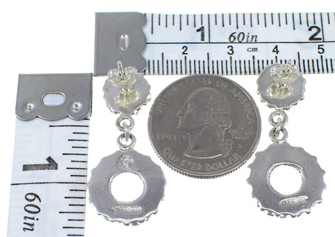 Southwestern Turquoise Needlepoint Sterling Silver Post Dangle Earrings QX76644