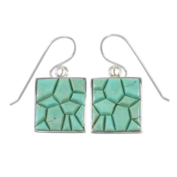 Southwest Turquoise Genuine Sterling Silver Hook Dangle Earrings QX76647