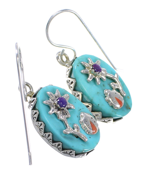 Turquoise Coral Sterling Silver Flower Ladybug Hook Dangle Earrings QX76784