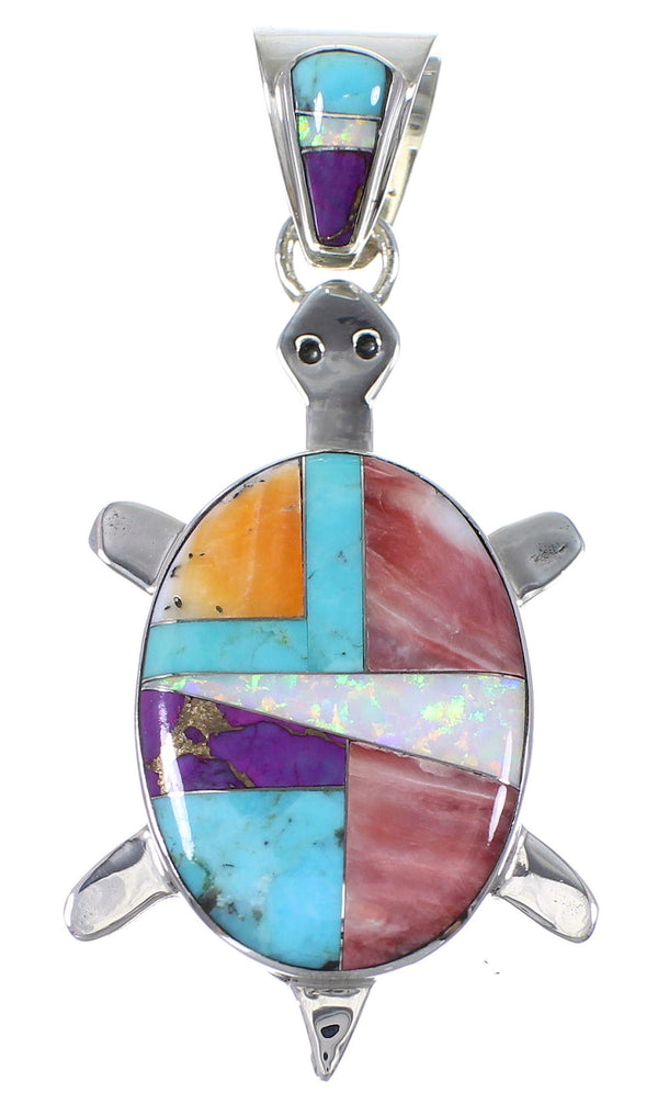 Sterling Silver And Multicolor Southwest Turtle Pendant YX77684