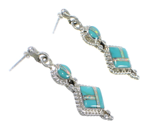 Turquoise And Opal Inlay Silver Post Dangle Earrings AX76910