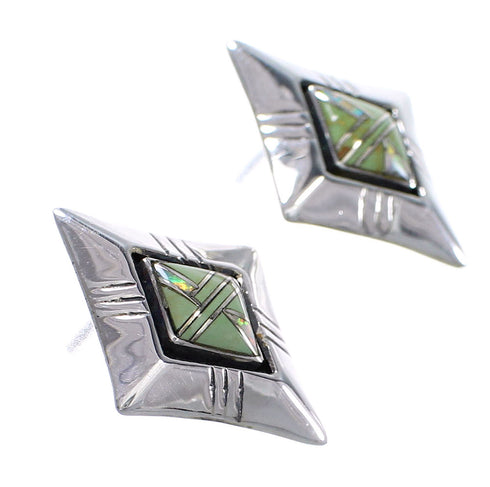 Genuine Sterling Silver Turquoise And Opal Inlay Southwest Post Earrings AX76964