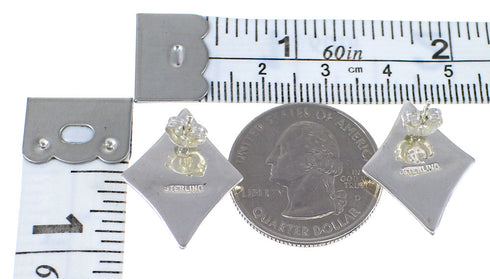 Genuine Sterling Silver Turquoise And Opal Inlay Southwest Post Earrings AX76964