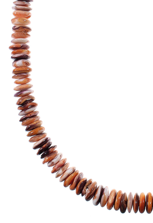 Native American Orange And Purple Oyster Shell Sterling Silver Bead Necklace WX76872