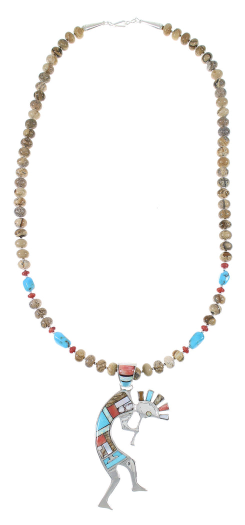 Multicolor Sterling Silver Kokopelli Southwestern Bead Necklace Set WX77254