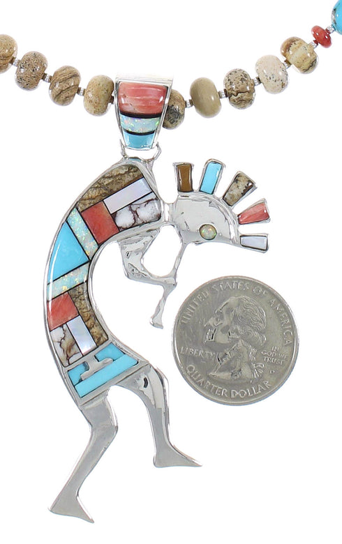 Multicolor Sterling Silver Kokopelli Southwestern Bead Necklace Set WX77254