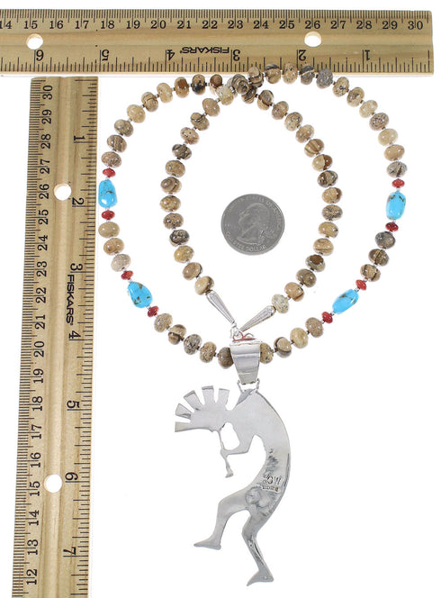 Multicolor Sterling Silver Kokopelli Southwestern Bead Necklace Set WX77254