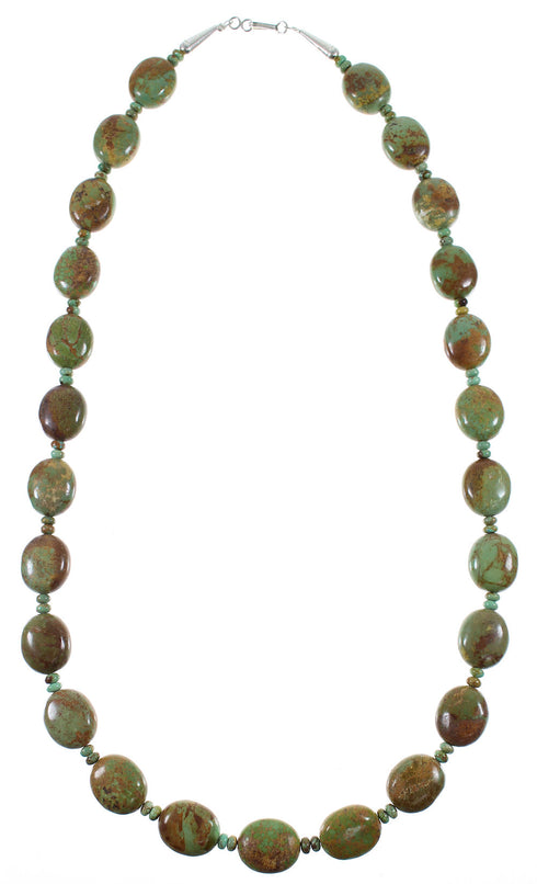 Native American Genuine Sterling Silver Kingman Turquoise Bead Necklace QX76853