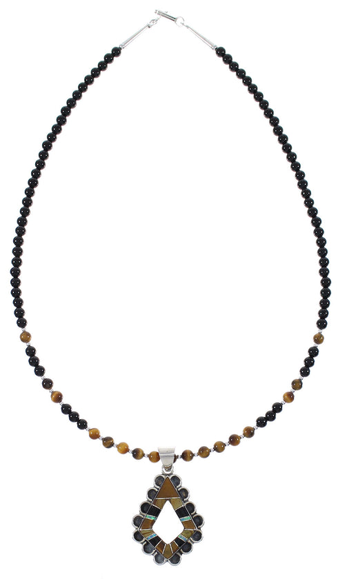 Southwest Multicolor Silver Pendant And Bead Necklace Set WX77678