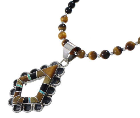 Southwest Multicolor Silver Pendant And Bead Necklace Set WX77678