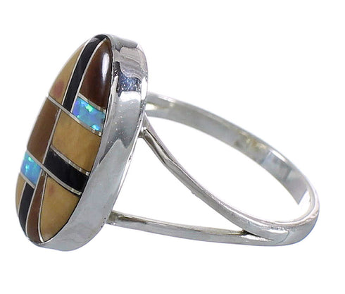 Southwestern Multicolor Genuine Sterling Silver Ring Size 5-3/4 QX78482