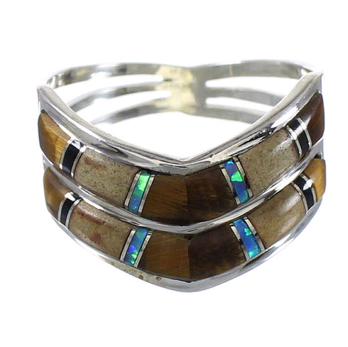 Multicolor Inlay Silver Southwest Ring Size 6-1/2 QX78559