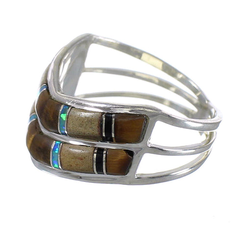 Multicolor Inlay Silver Southwest Ring Size 6-1/2 QX78559