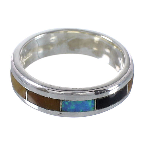 Silver Multicolor Inlay Southwestern Ring Size 5-1/2 QX78639